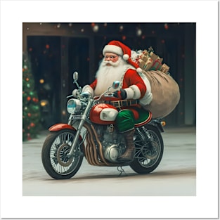 Santa on motorbike Posters and Art